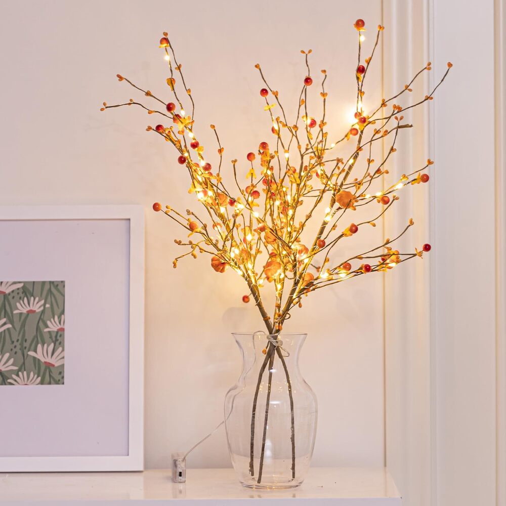 3621 Fall Artificial Berry Stems for Thanksgiving Decorations, Prelit 48